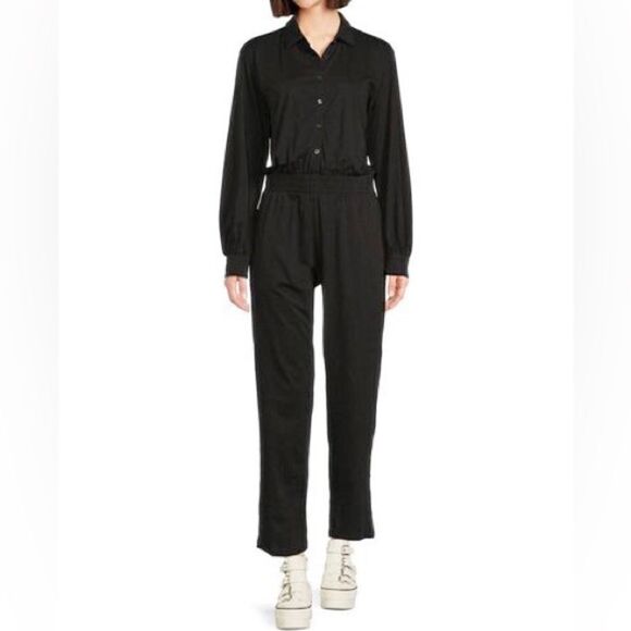 ATM Black Open Collar Jumpsuit - Picture 1 of 8